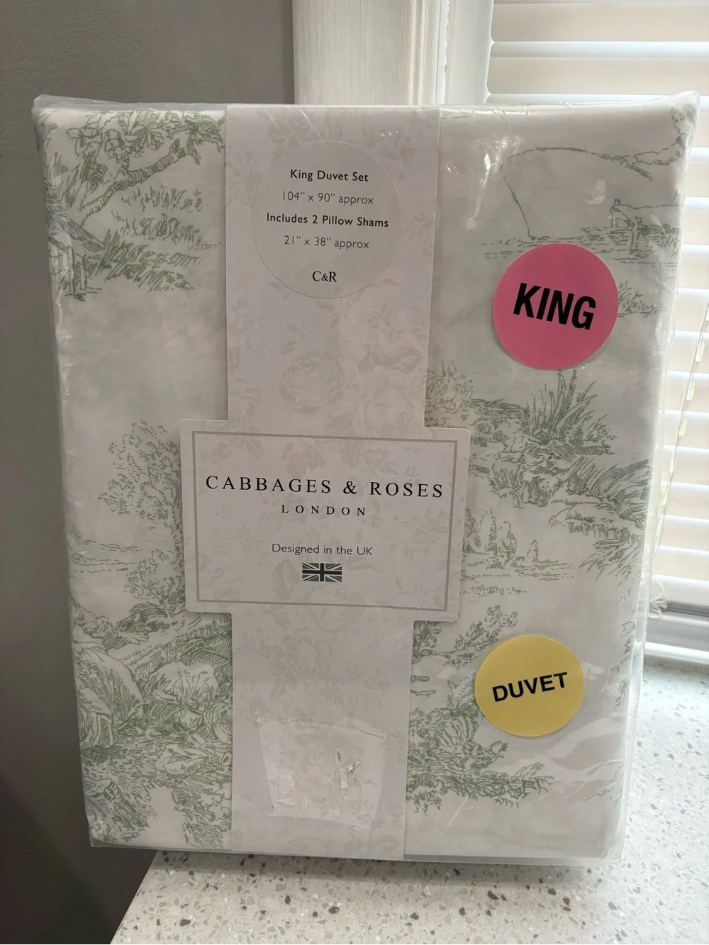 NEW Cabbages & Roses King Duvet Set Soft Sage- “Country Toile” Pattern